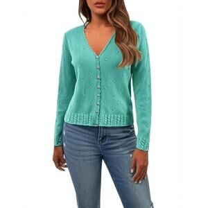 VTG Sheridan Square Cardigan Seafoam Green V-Neck Button Up Cozy Retro Classic M
